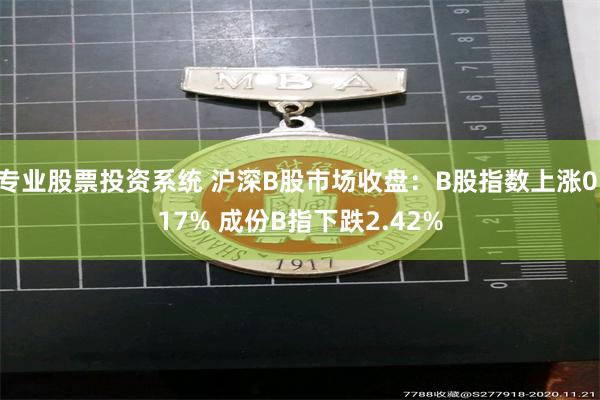 专业股票投资系统 沪深B股市场收盘：B股指数上涨0.17% 成份B指下跌2.42%